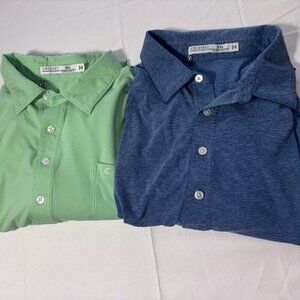 TWO (2) Criquet Pima Cotton Players Polo Short Sleeve 4-Button XXL Blue Green